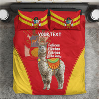 Red and yellow duvet cover set with 2 matching pillows featuring alpaca holiday artwork