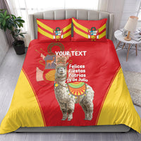 Red and yellow personalized duvet cover set with 2 pillows, alpaca Independence Day graphic