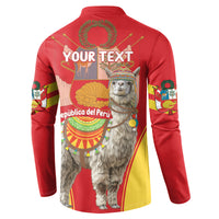 Red button-front sweatshirt back with alpaca graphic and “YOUR TEXT” placeholder