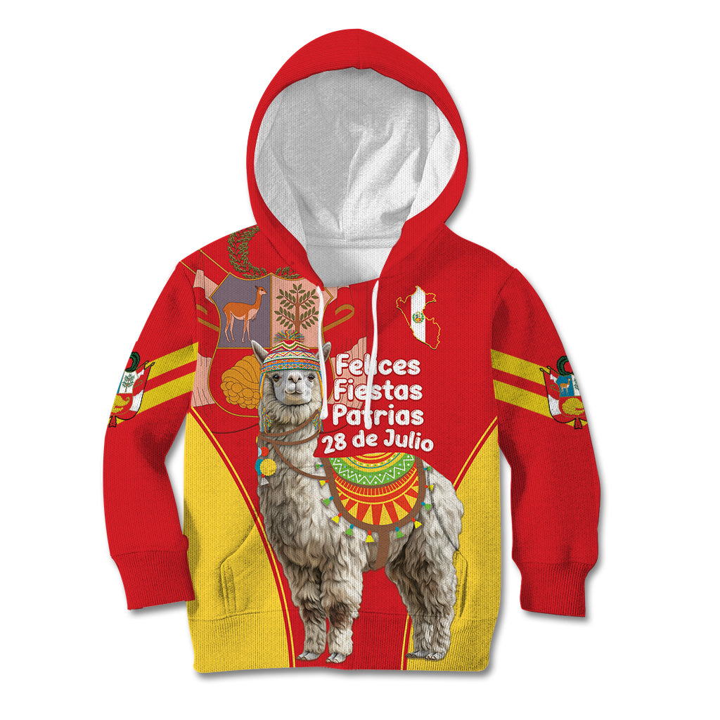 Personalised Peru Independence Day Kid Hoodie Peruvian Alpaca Feliz 28 de Julio - Wonder Print Shop