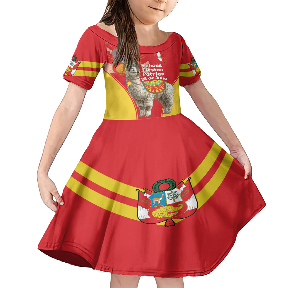 Personalised Peru Independence Day Kid Short Sleeve Dress Peruvian Alpaca Feliz 28 de Julio - Wonder Print Shop