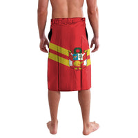Red lavalava sarong with Peru flag stripe design and coat-of-arms emblem