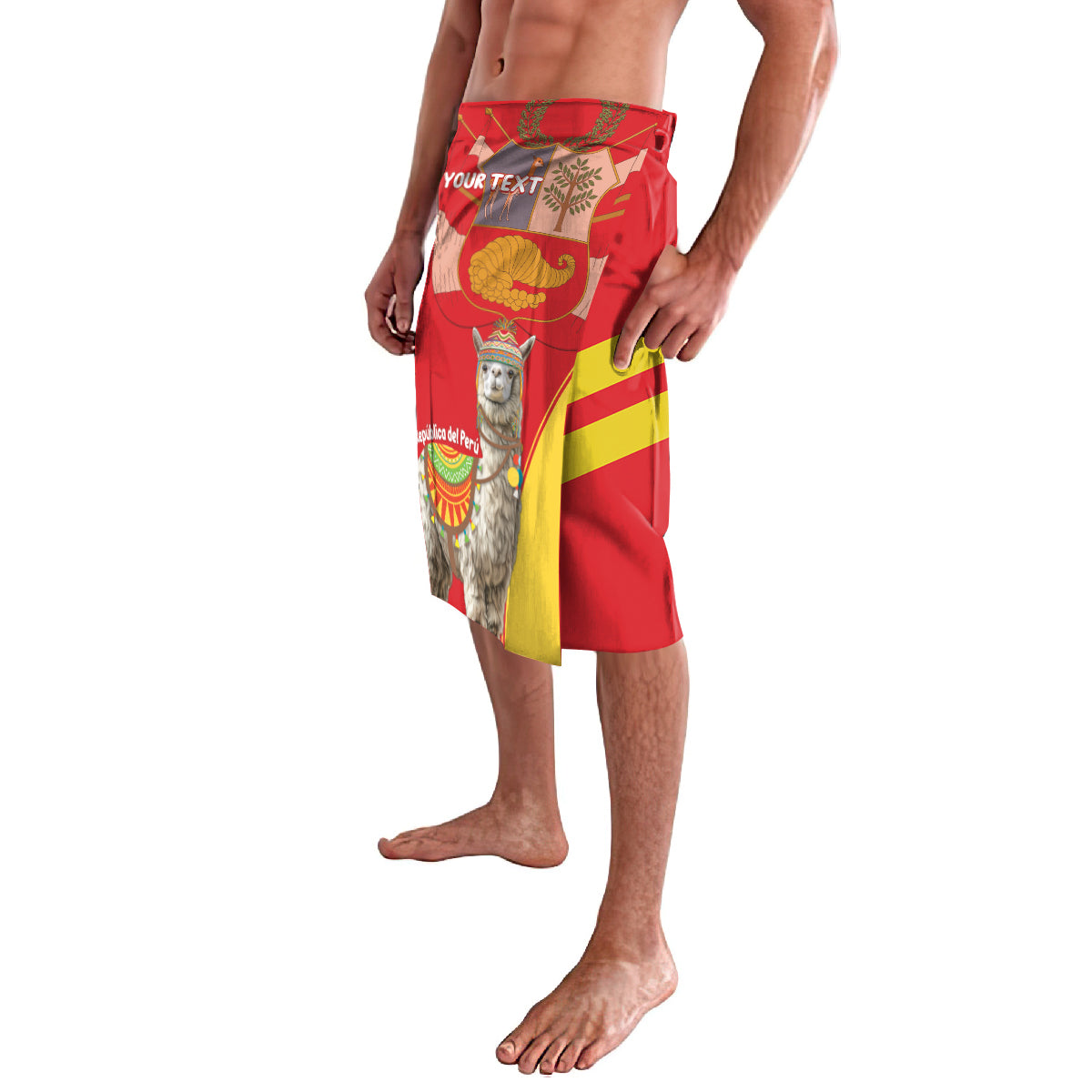 Red Peru Independence Day lavalava skirt with eagle emblem and 'YOUR TEXT' area