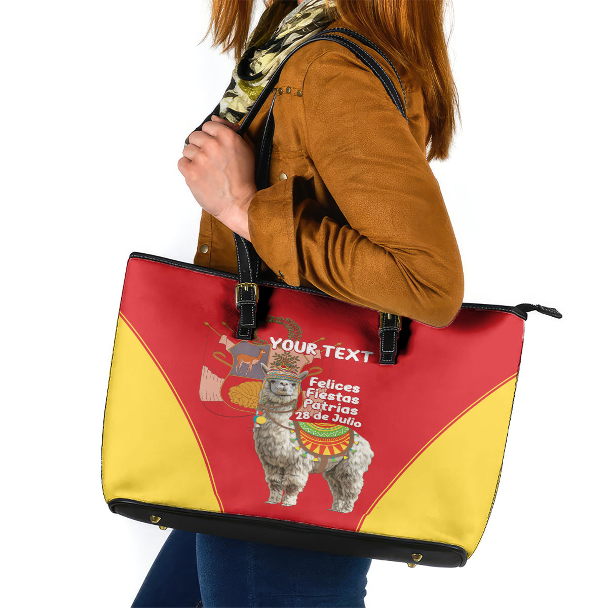 Personalised Peru Independence Day Leather Tote Bag Peruvian Alpaca Feliz 28 de Julio - Wonder Print Shop