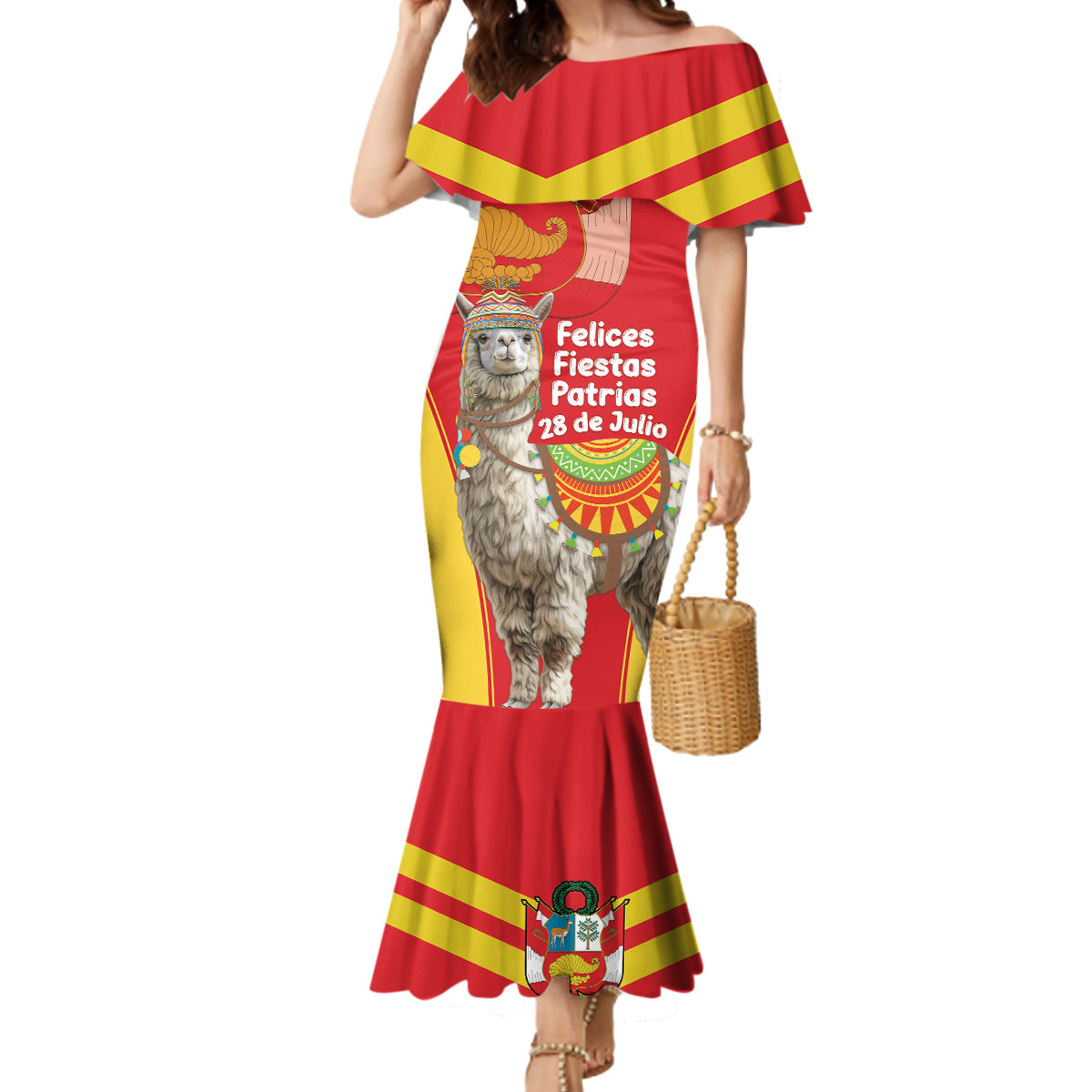 Personalised Peru Independence Day Mermaid Dress Peruvian Alpaca Feliz 28 de Julio - Wonder Print Shop