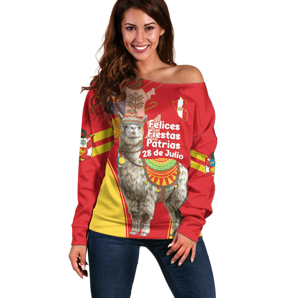 Personalised Peru Independence Day Off Shoulder Sweater Peruvian Alpaca Feliz 28 de Julio - Wonder Print Shop