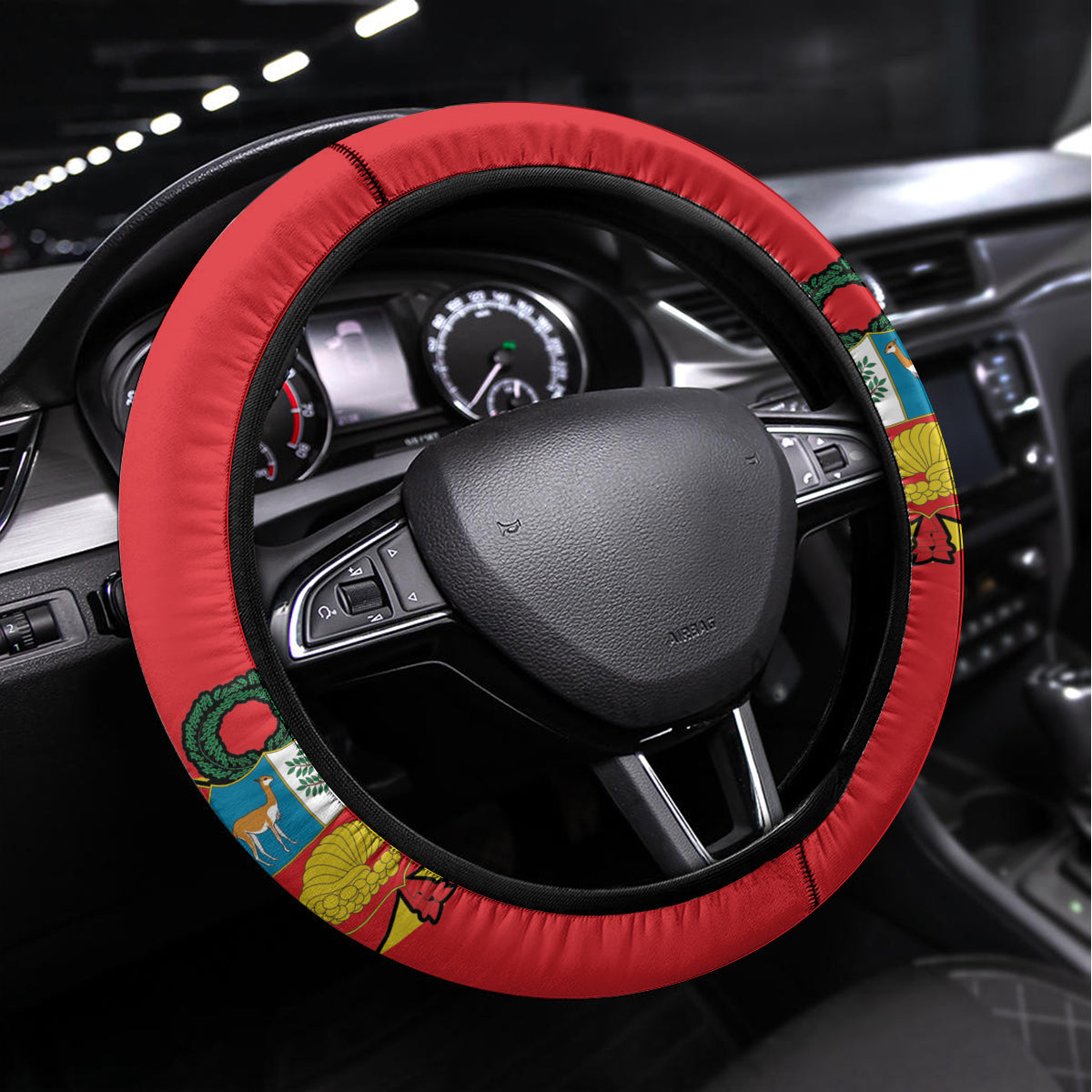 Peru Independence Day Steering Wheel Cover Peruvian Alpaca Feliz 28 de Julio - Wonder Print Shop