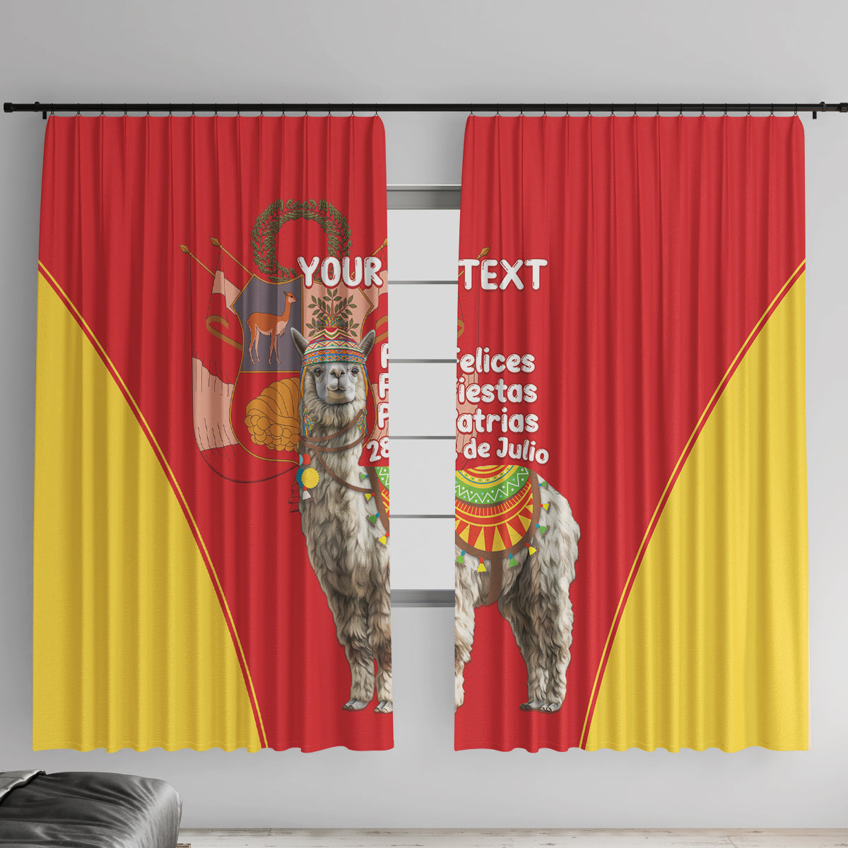 Personalised Peru Independence Day Window Curtain Peruvian Alpaca Feliz 28 de Julio - Wonder Print Shop