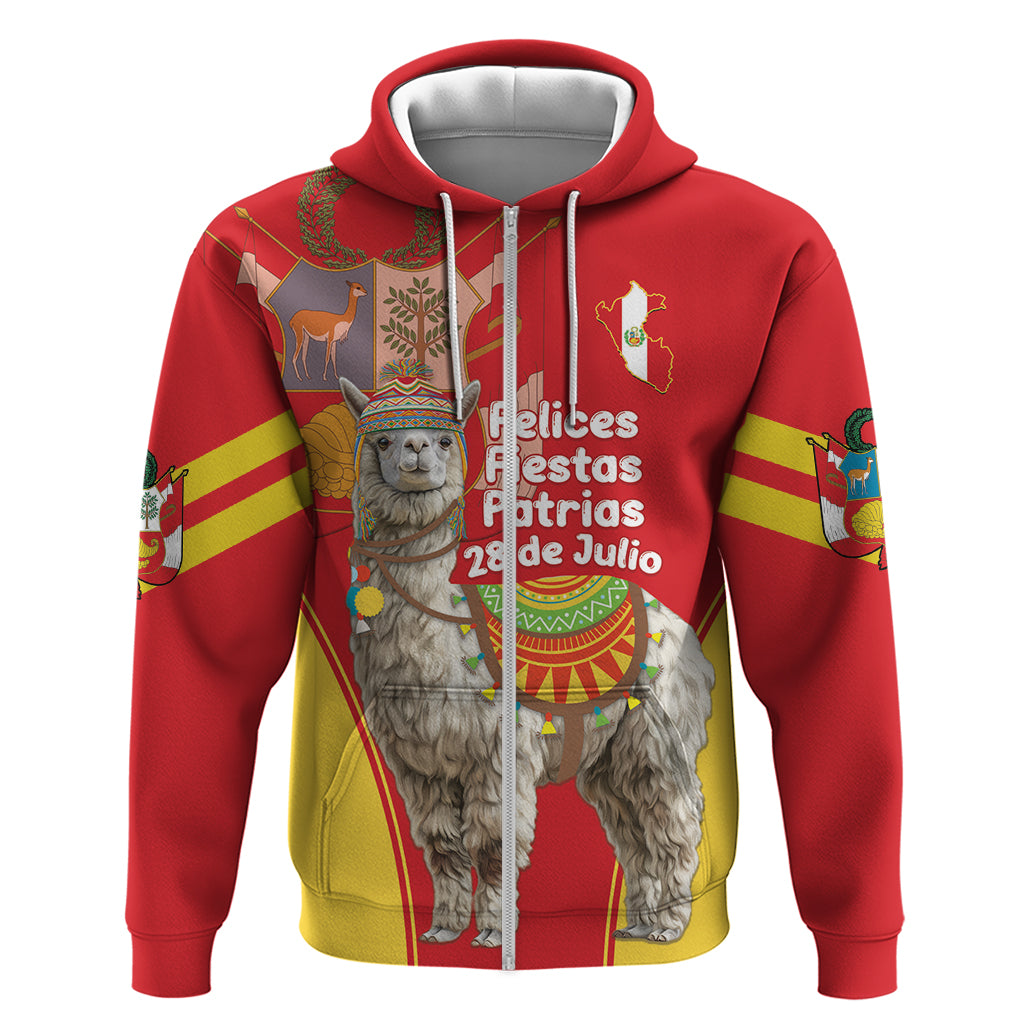 Personalised Peru Independence Day Zip Hoodie Peruvian Alpaca Feliz 28 de Julio - Wonder Print Shop