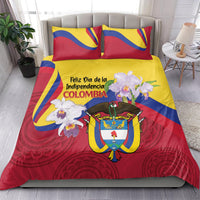 Colombia Independence Day bedding set with two red, yellow, and blue flag-pattern pillows