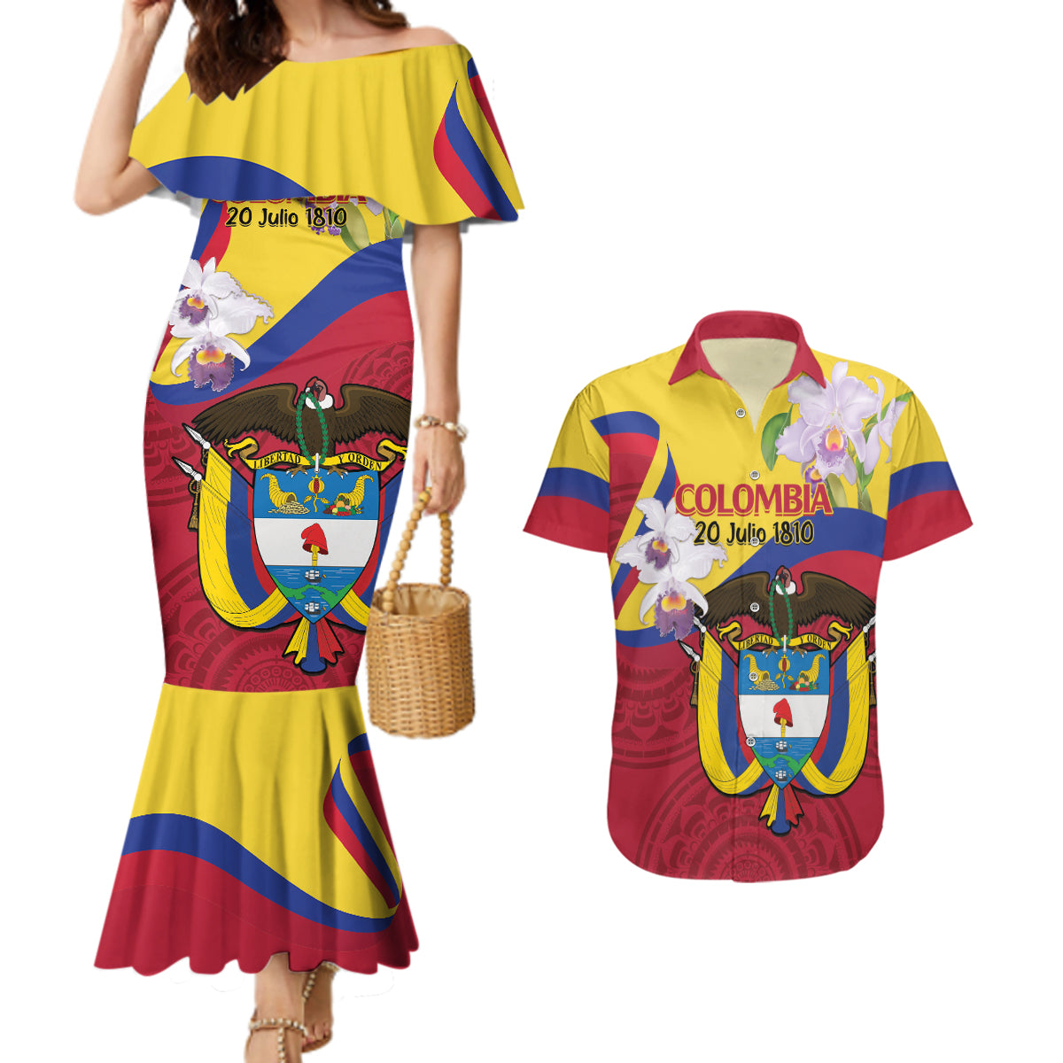 Colombia Independence Day Couples Matching Mermaid Dress and Hawaiian Shirt Feliz Dia de la Independencia - Wonder Print Shop