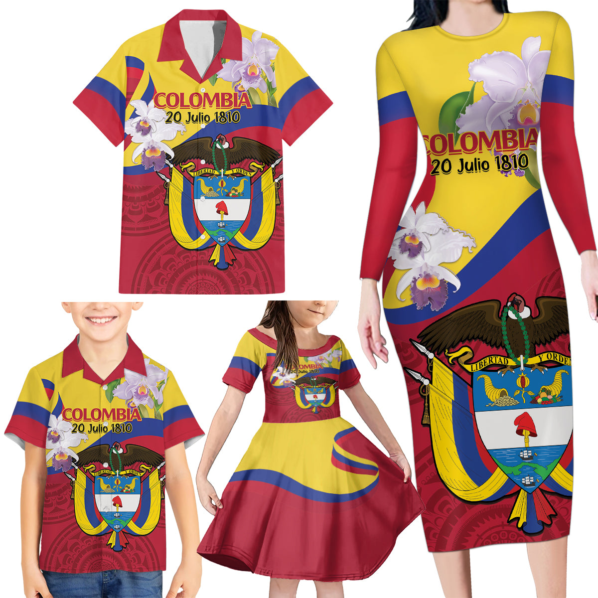 Colombia Independence Day Family Matching Long Sleeve Bodycon Dress and Hawaiian Shirt Feliz Dia de la Independencia - Wonder Print Shop