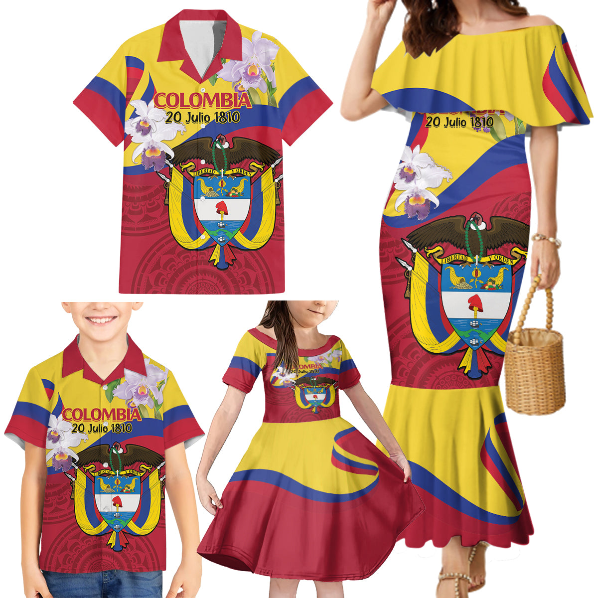 Colombia Independence Day Family Matching Mermaid Dress and Hawaiian Shirt Feliz Dia de la Independencia - Wonder Print Shop