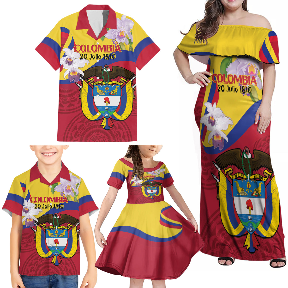 Colombia Independence Day Family Matching Off Shoulder Maxi Dress and Hawaiian Shirt Feliz Dia de la Independencia - Wonder Print Shop