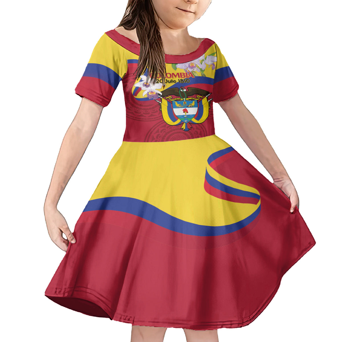 Colombia Independence Day Kid Short Sleeve Dress Feliz Dia de la Independencia - Wonder Print Shop