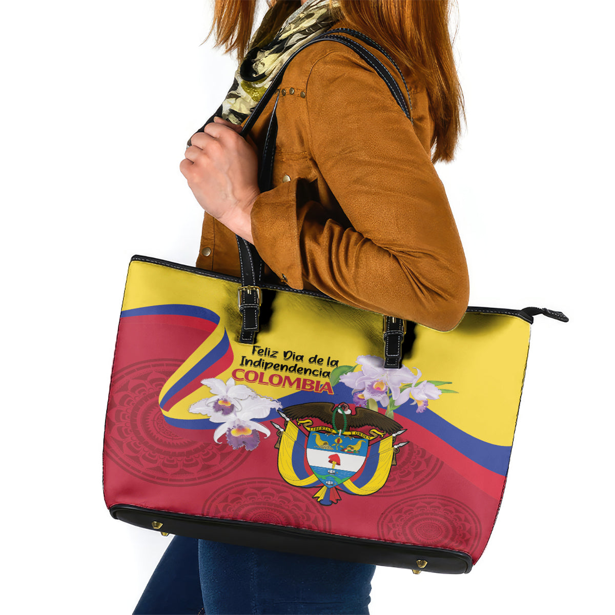 Colombia Independence Day Leather Tote Bag Feliz Dia de la Independencia - Wonder Print Shop