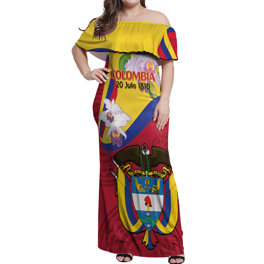 Colombia Independence Day Off Shoulder Maxi Dress Feliz Dia de la Independencia - Wonder Print Shop