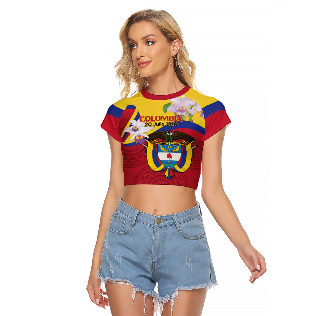 Colombia Independence Day Raglan Cropped T Shirt Feliz Dia de la Independencia - Wonder Print Shop