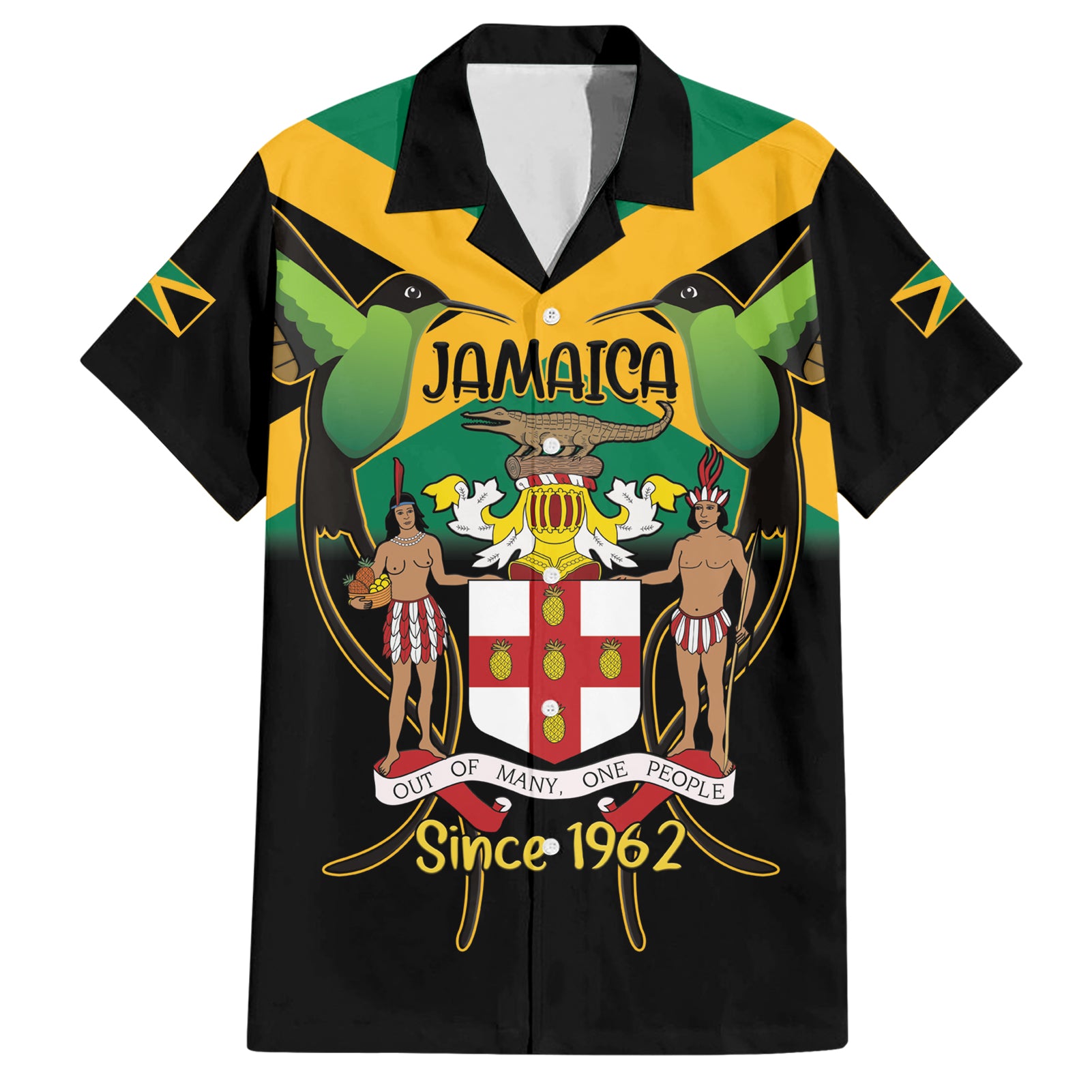 Jamaica Independence Day Hawaiian Shirt Jumieka Coat Of Arms Mix Hummingbird - Wonder Print Shop