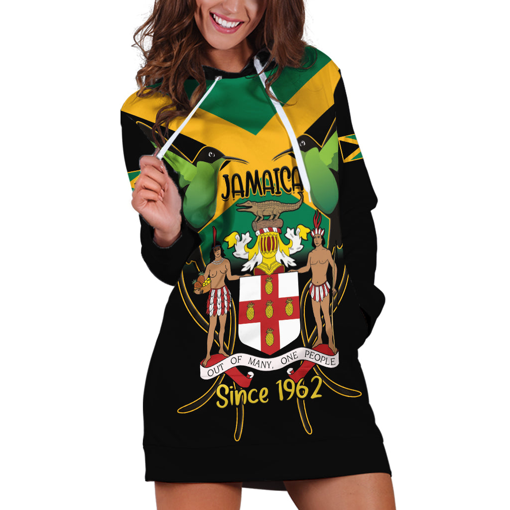 Jamaica Independence Day Hoodie Dress Jumieka Coat Of Arms Mix Hummingbird - Wonder Print Shop