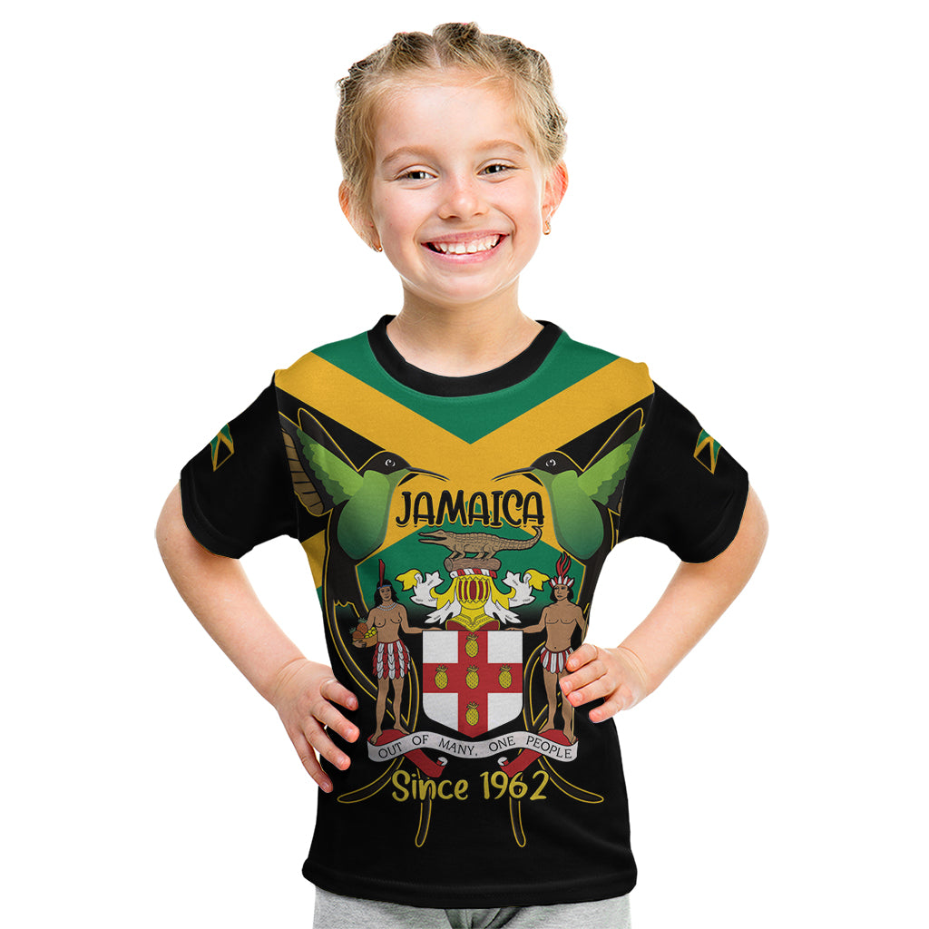 Jamaica Independence Day Kid T Shirt Jumieka Coat Of Arms Mix Hummingbird - Wonder Print Shop