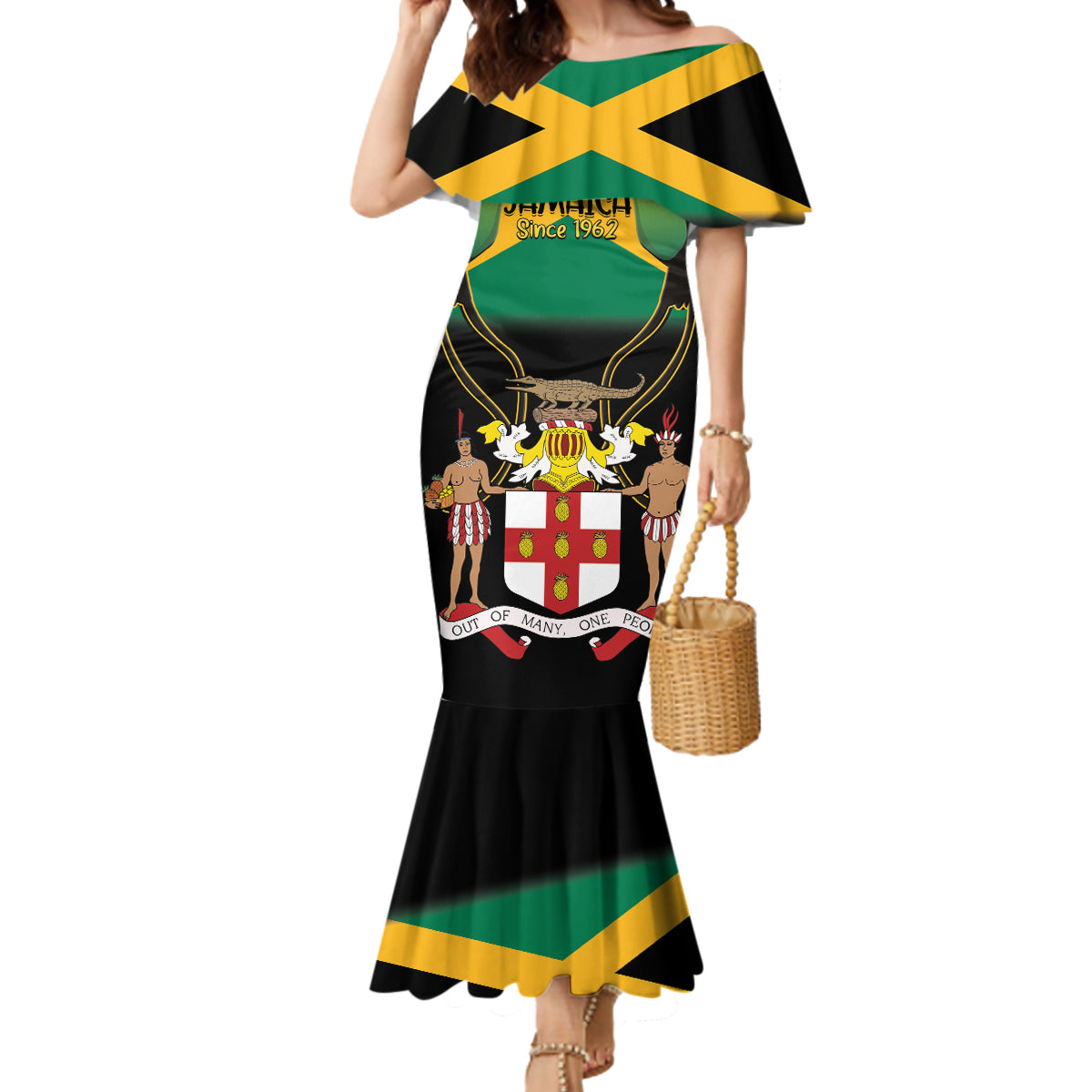 Jamaica Independence Day Mermaid Dress Jumieka Coat Of Arms Mix Hummingbird - Wonder Print Shop