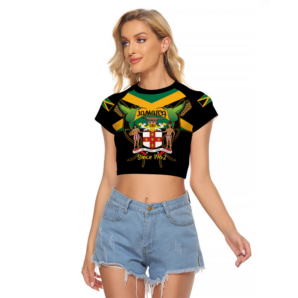 Jamaica Independence Day Raglan Cropped T Shirt Jumieka Coat Of Arms Mix Hummingbird