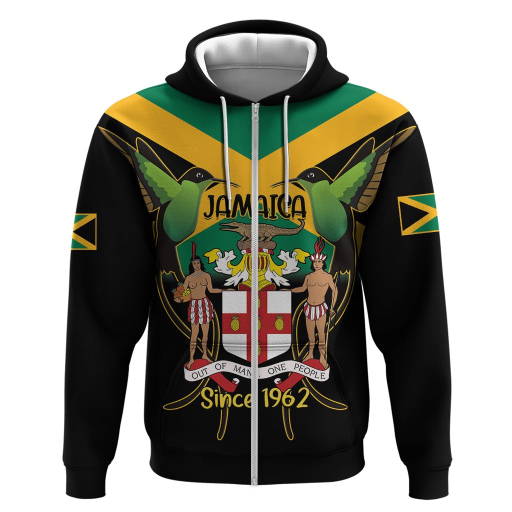 Jamaica Independence Day Zip Hoodie Jumieka Coat Of Arms Mix Hummingbird