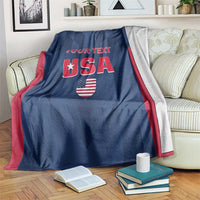 Blue USA cricket blanket with red border, 'YOUR TEXT' and 'USA' emblem with flag