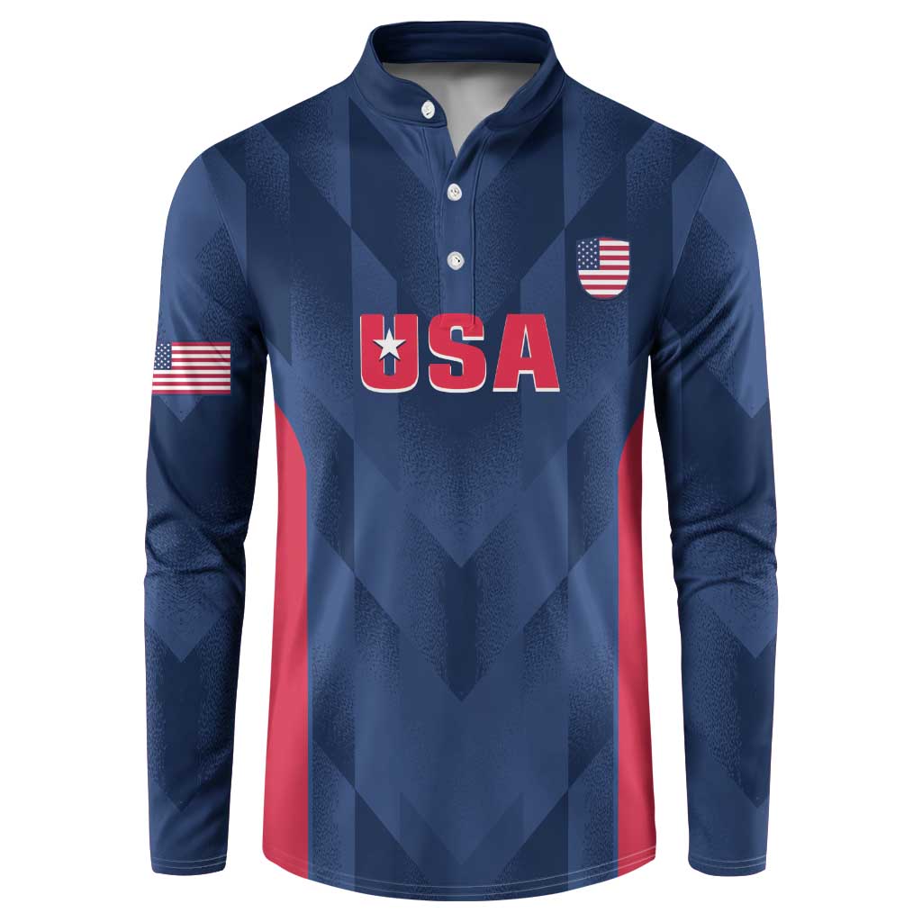 Men's cricket button sweatshirt in navy with USA front logo and red side stripe