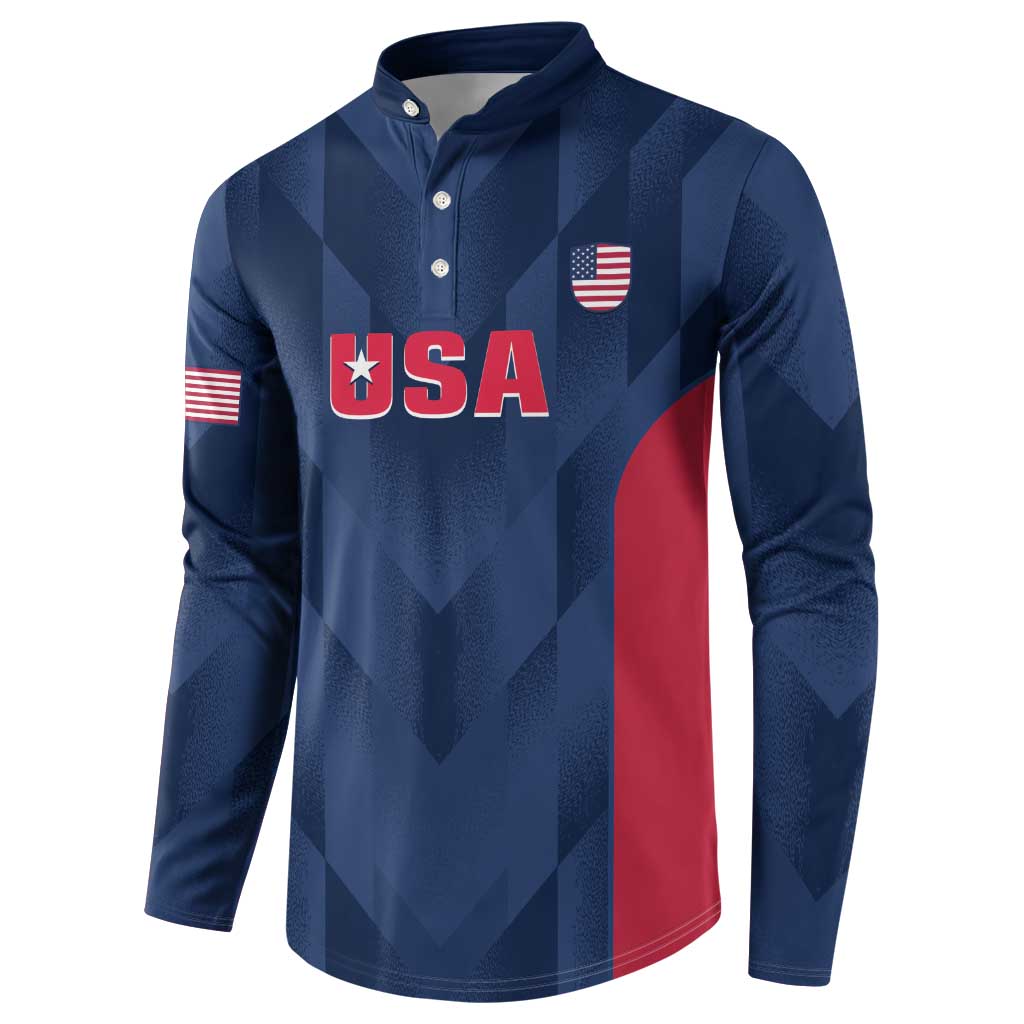 Men's cricket button sweatshirt in navy with USA chest logo and red side panel