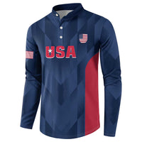 Men's cricket button sweatshirt in navy with USA chest logo and red side panel