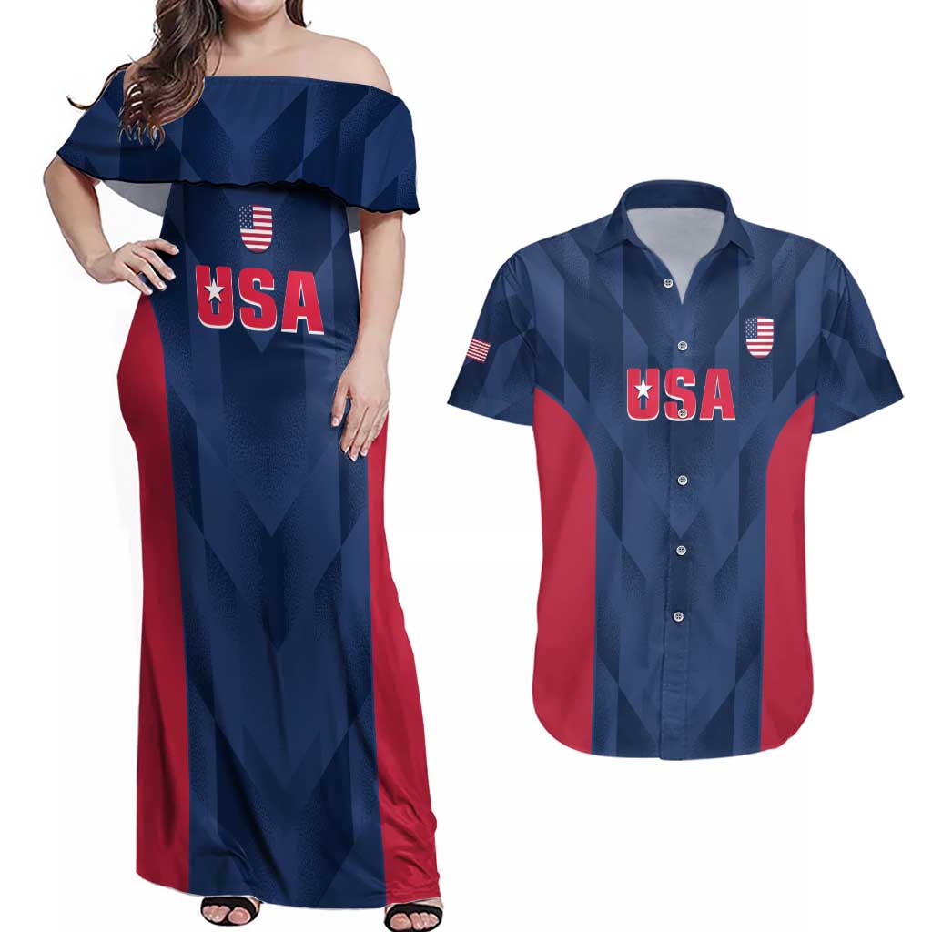 Custom USA Cricket Couples Matching Off Shoulder Maxi Dress and Hawaiian Shirt Go United States Simple Version - Wonder Print Shop