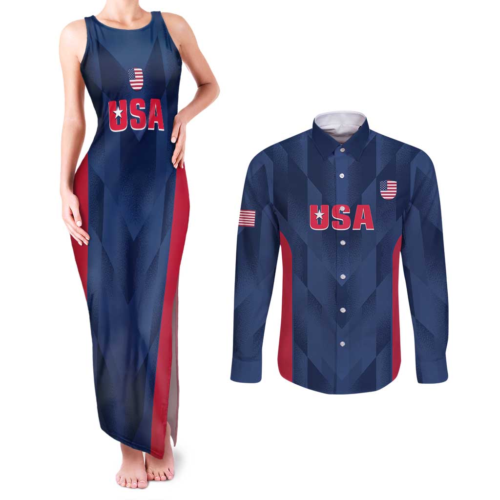 Custom USA Cricket Couples Matching Tank Maxi Dress and Long Sleeve Button Shirt Go United States Simple Version - Wonder Print Shop