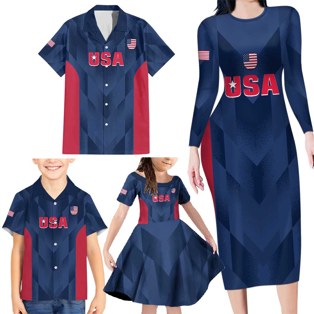 Custom USA Cricket Family Matching Long Sleeve Bodycon Dress and Hawaiian Shirt Go United States Simple Version - Wonder Print Shop