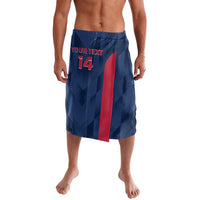 Blue cricket shorts with red stripe, "YOUR TEXT" and 14 front print