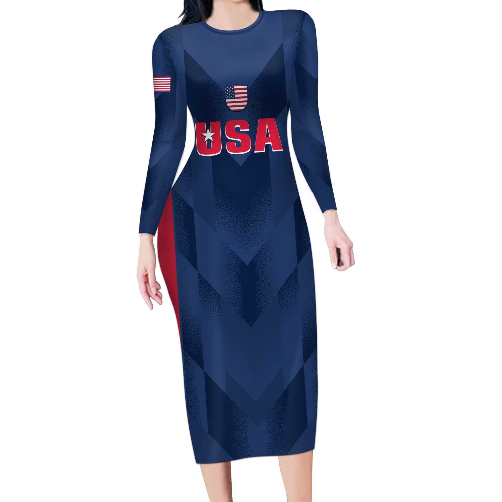 Custom USA Cricket Long Sleeve Bodycon Dress Go United States Simple Version - Wonder Print Shop