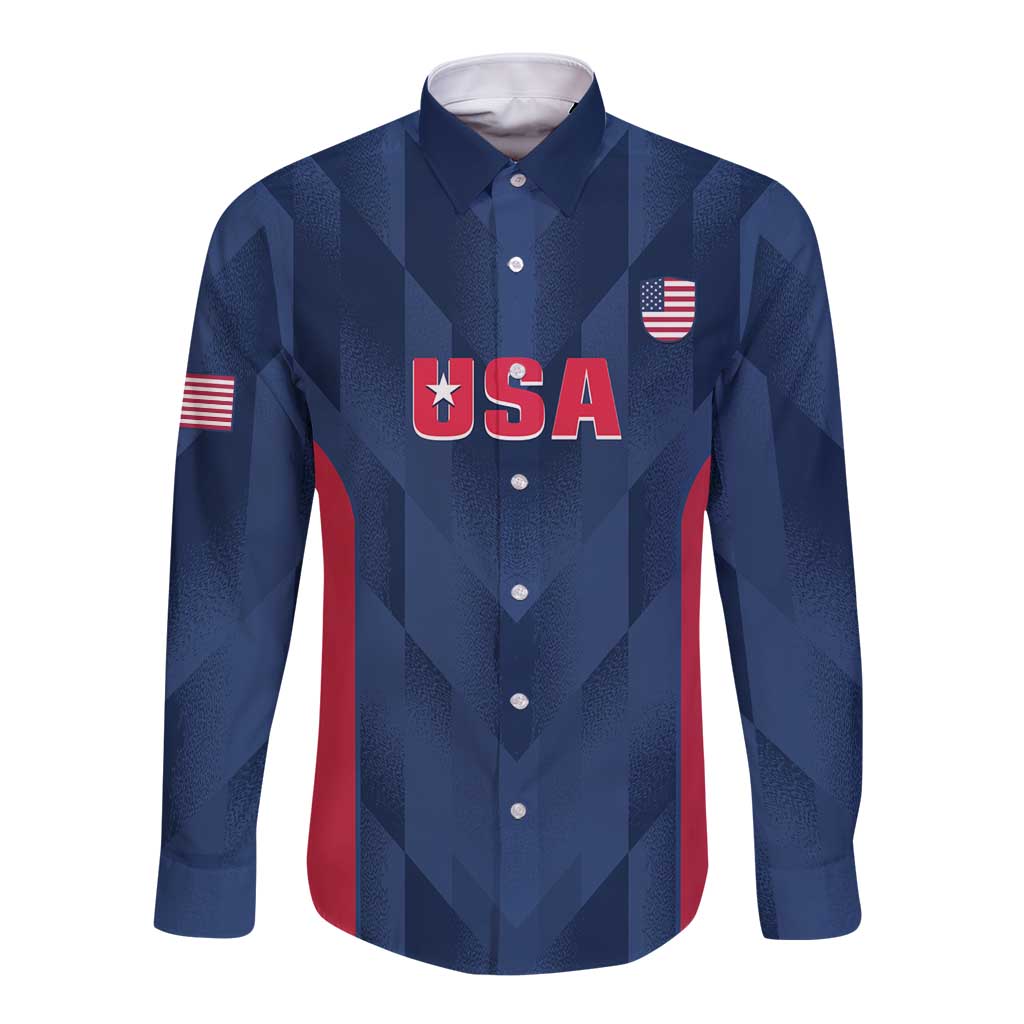 Custom USA Cricket Long Sleeve Button Shirt Go United States Simple Version - Wonder Print Shop