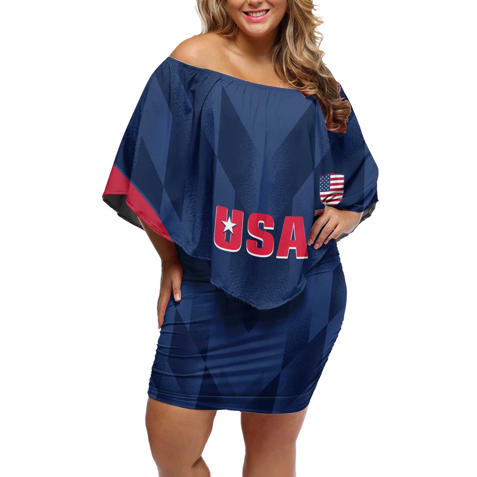 Custom USA Cricket Off Shoulder Short Dress Go United States Simple Version - Wonder Print Shop