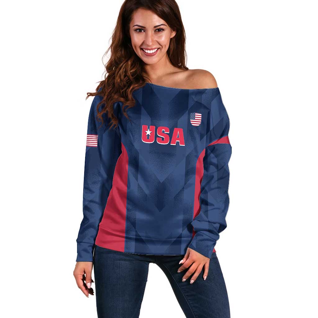 Custom USA Cricket Off Shoulder Sweater Go United States Simple Version - Wonder Print Shop