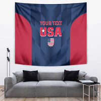 USA tapestry hanging with centered 'YOUR TEXT', large 'USA' and small flag shield