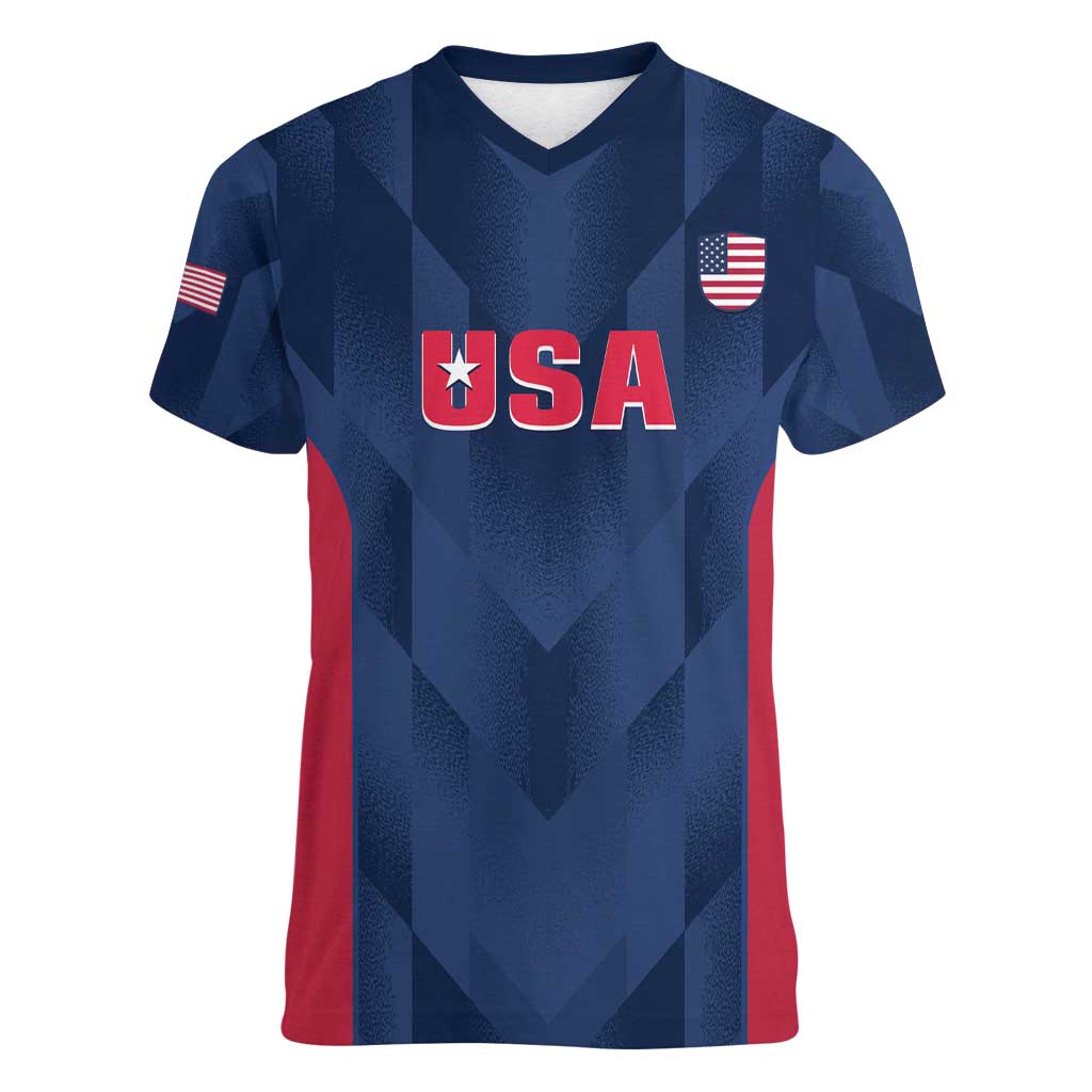 Custom USA Cricket Women V-Neck T-Shirt Go United States Simple Version