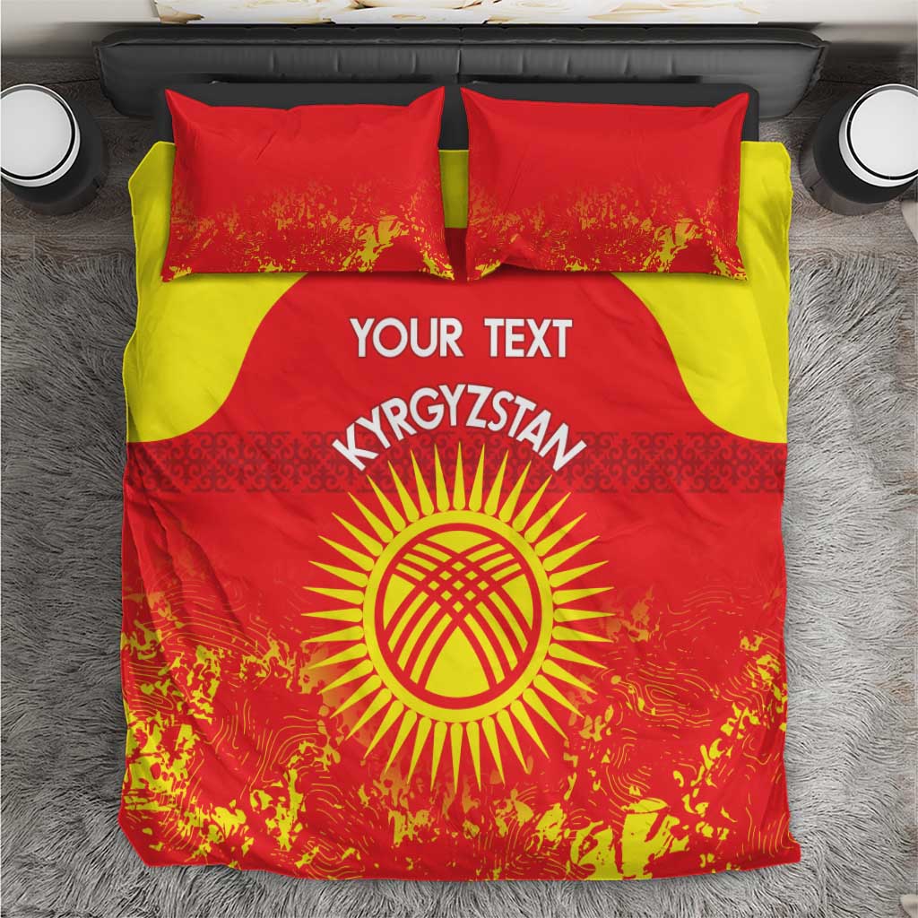 Kyrgyzstan football bedding set, red/yellow flag design with sun emblem and KYRGYZSTAN text