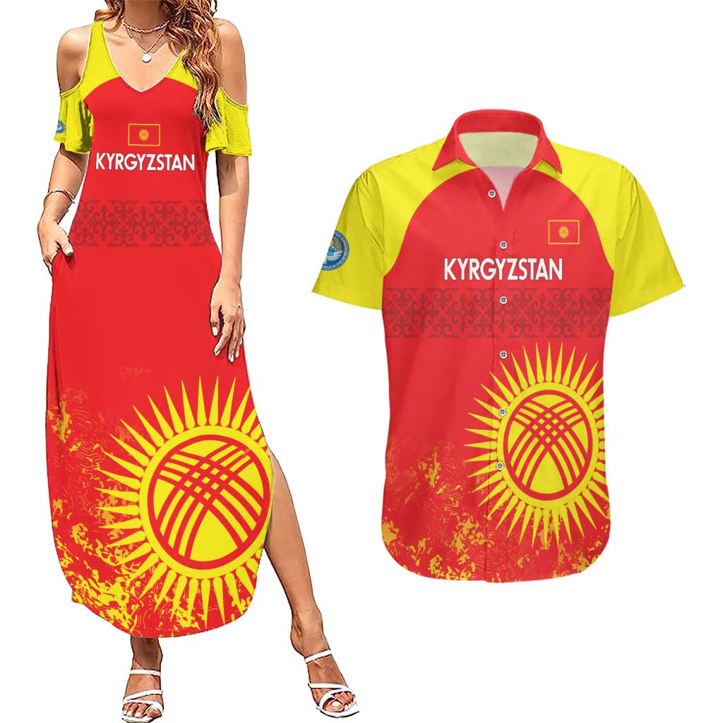 Custom Kyrgyzstan Football Couples Matching Summer Maxi Dress and Hawaiian Shirt Go White Falcons Sporty Style - Wonder Print Shop