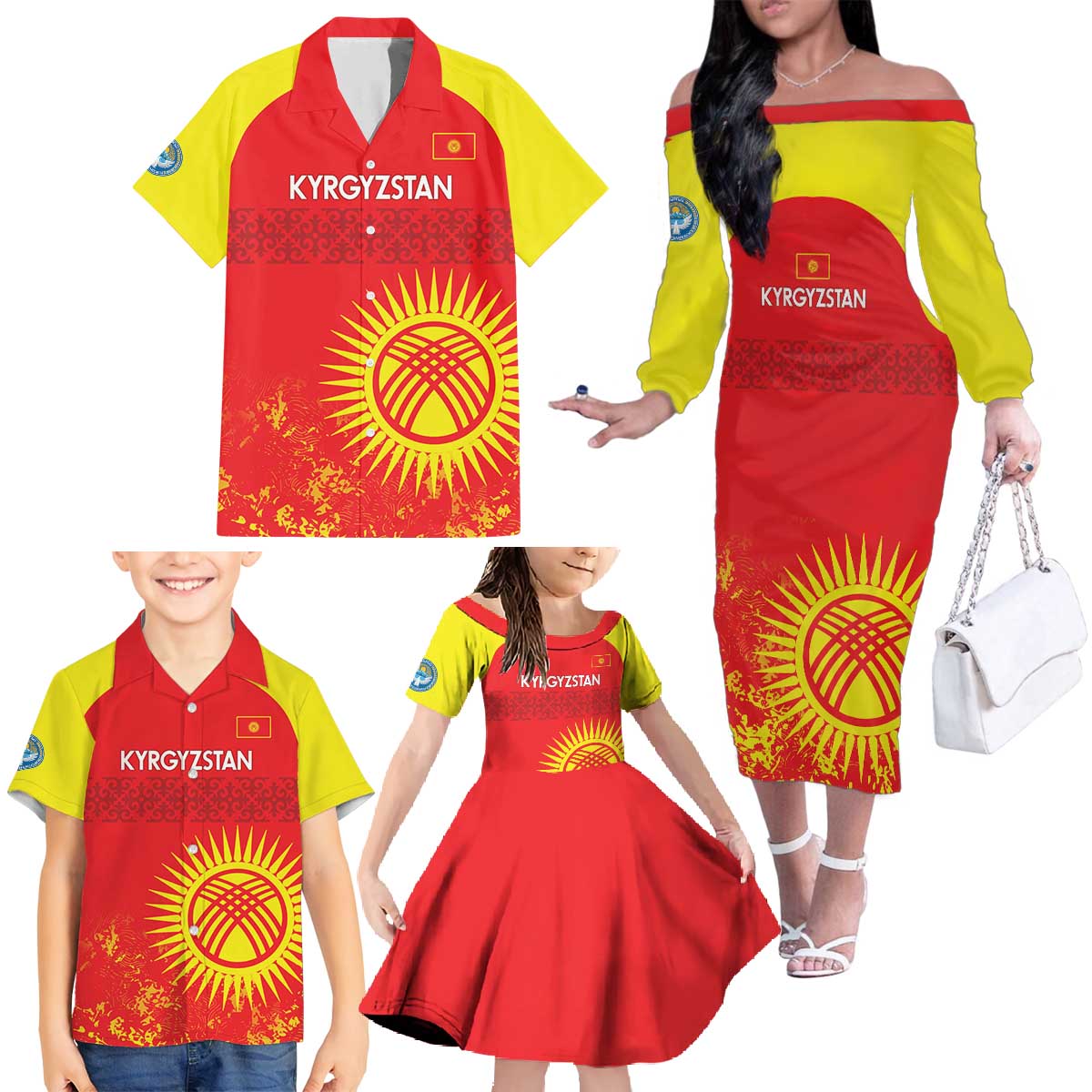 Custom Kyrgyzstan Football Family Matching Off The Shoulder Long Sleeve Dress and Hawaiian Shirt Go White Falcons Sporty Style - Wonder Print Shop