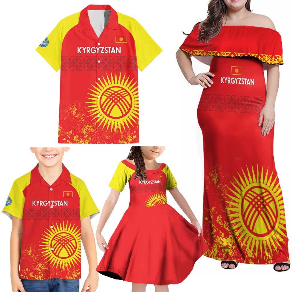 Custom Kyrgyzstan Football Family Matching Off Shoulder Maxi Dress and Hawaiian Shirt Go White Falcons Sporty Style - Wonder Print Shop