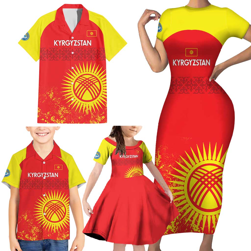 Custom Kyrgyzstan Football Family Matching Short Sleeve Bodycon Dress and Hawaiian Shirt Go White Falcons Sporty Style - Wonder Print Shop