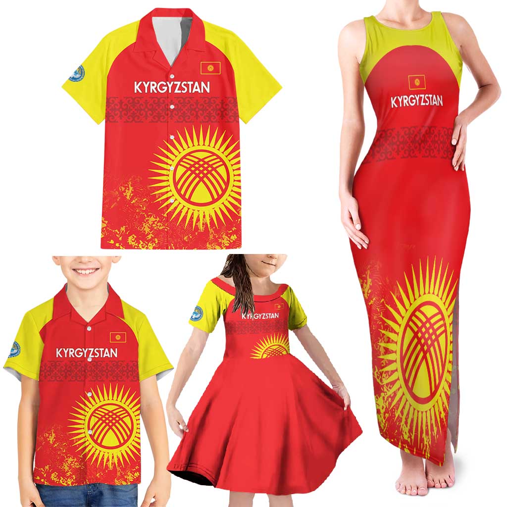 Custom Kyrgyzstan Football Family Matching Tank Maxi Dress and Hawaiian Shirt Go White Falcons Sporty Style - Wonder Print Shop