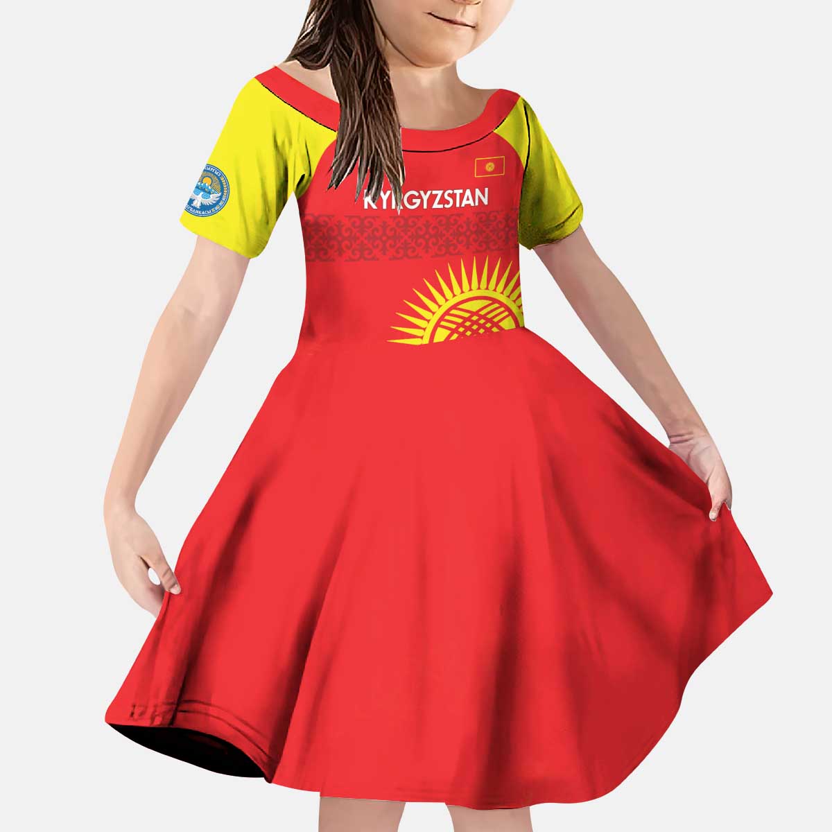 Custom Kyrgyzstan Football Kid Short Sleeve Dress Go White Falcons Sporty Style - Wonder Print Shop