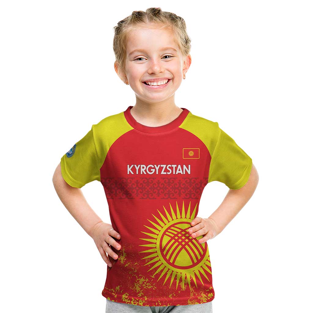 Custom Kyrgyzstan Football Kid T Shirt Go White Falcons Sporty Style - Wonder Print Shop